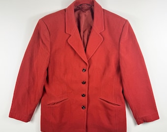 C&A Vintage 90s Red Wool Cashmere Blend Blazer Jacket - Size Uk 16
