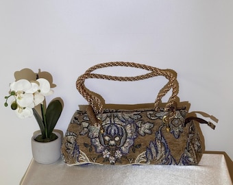 Precioso bolso de hombro vintage Y2K con diseño floral y estampado de cachemira y cuentas