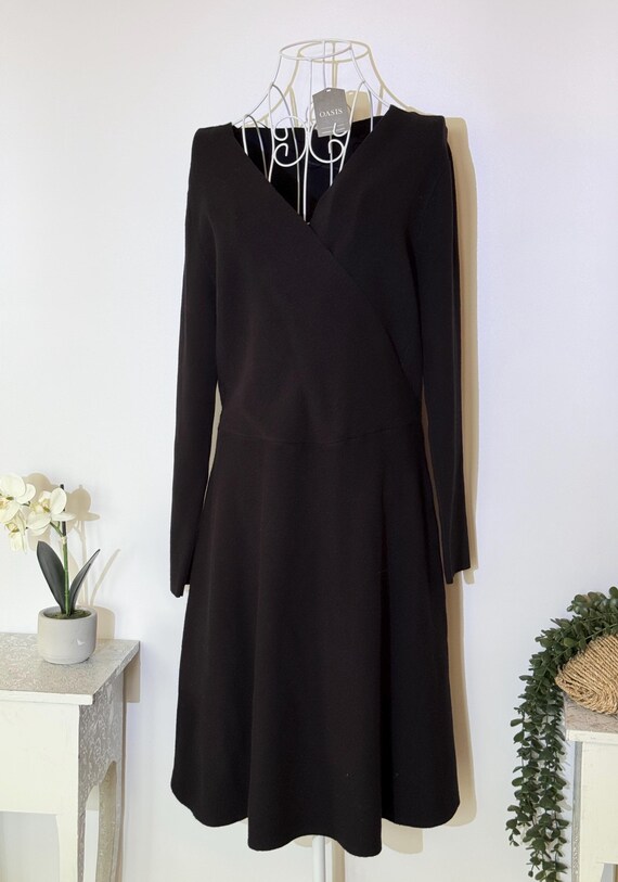 Stunning Oasis Black V Neck Wrap Long Sleeve Skater Jumper Dress - Size Uk Large