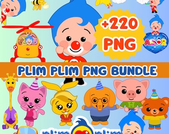 Plim Plim Clipart Bundle +220 images PNG, digital stickers, instant digital download, water background, the PLIM PLIM clown and his friends