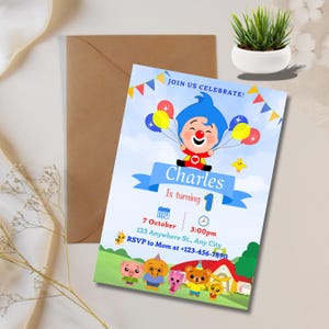 Plim Plim Birthday Invitation, Printable template, invitation template, first birthday, Plim Plim Birthday Template, Plim Plim invitation