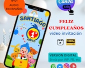 Invitación animada de cumpleaños de payaso Plim Plim, invitación digital de Plim Plim, invitación para el primer cumpleaños de Plim Plim