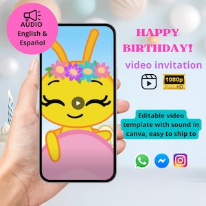 Animated bee birthday invitation, digital bee invitation, invitation for a bee's first birthday
