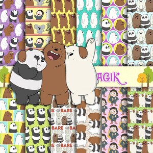 We Bare Bears Digital Paper Pattern Bundle, Grizzly, Panda, Ice Bear