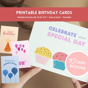 10 Printable Birthday Cards | Instant Digital Download | A6, 5x7”, US A2 | DIY Greeting Cards