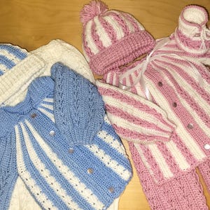 Crochet Baby Boy Girl Sweater Gift Set Choice: Handmade Cardigan, Hat, Booties, Pants