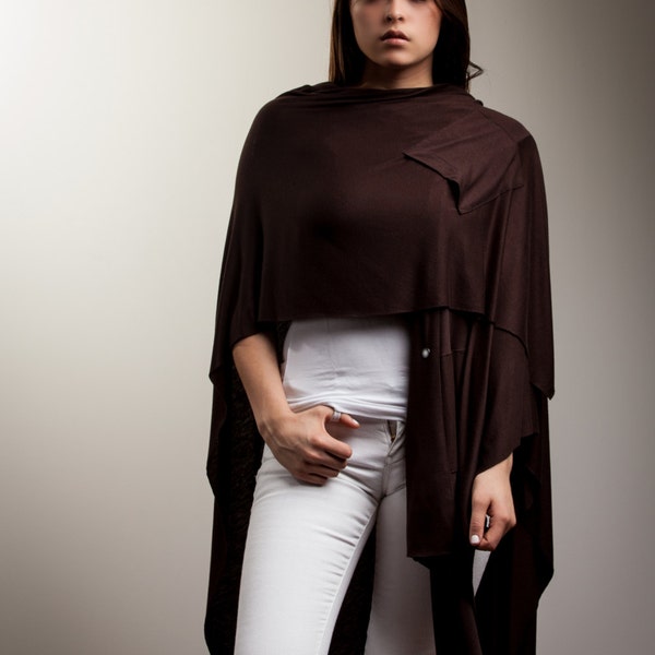 Hooded Poncho with Pockets and Snap closure-Multifunctional - Shawl Scarf Viscose Fall Fashion