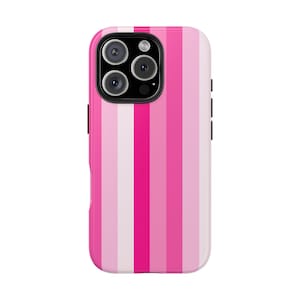 Pink Striped iPhone Case, Fits iPhone 15 16 Variants, Stylish Tough Phone Cover, Modern Gift for Her