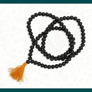 VastuCart® Ebony Wood Beads Rosary( Karungali Malai ) 108 Beads Original - 8mm Beads – Handmade Karungali Mala for Men & Women (14 In)