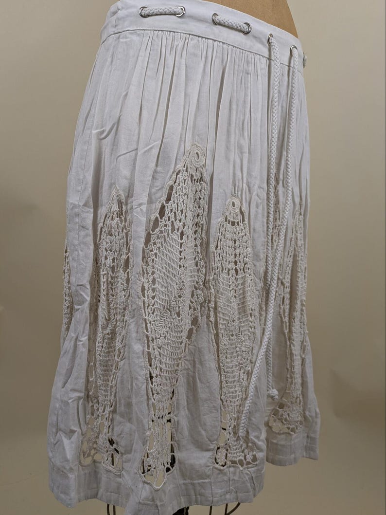 90's anthropologie white cotton fish crochet skirt image 6