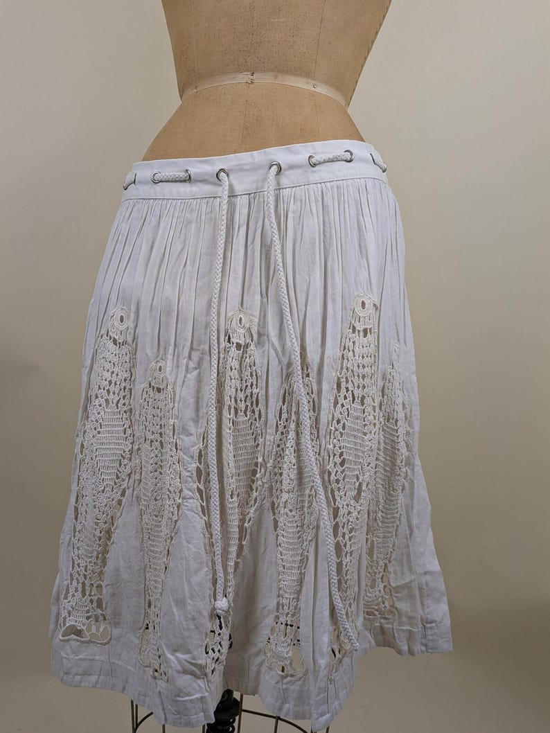 90's anthropologie white cotton fish crochet skirt image 1