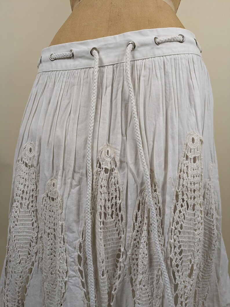 90's anthropologie white cotton fish crochet skirt image 2