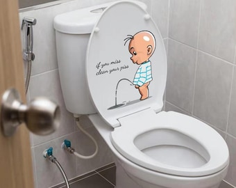 Funny Toilet Lid Sticker, Cartoon Child Reminder, Removable PVC Decal