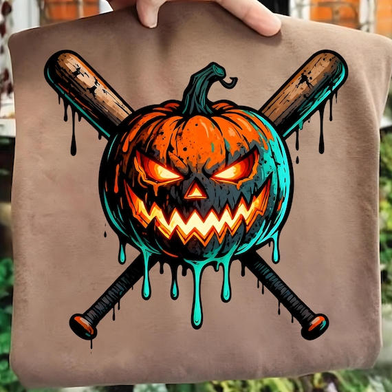 Pumpkin Halloween Baseball Ice Cream Drip PNG, Pumpkin PNG, Pumpkin Ice Cream Drip png,  Spooky Ice Cream Tee, Dripping Pumpkin Baseball PNG