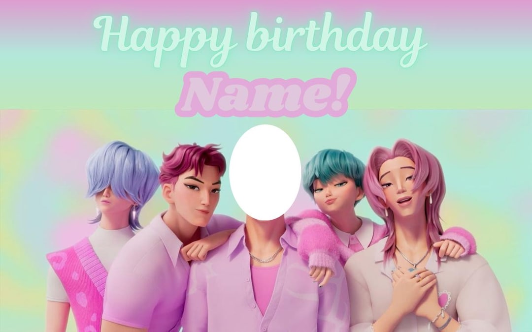 Saja Boys K-Pop Demon Hunters - Bannière D'anniversaire Visage Personnalisée Et Image De Soda