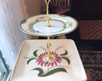 Vintage Plate Tiered Serving Tray