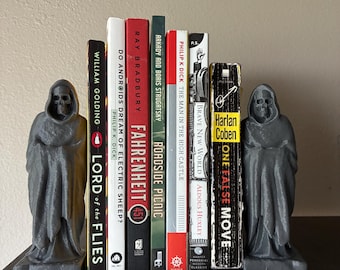 Grim Reaper Bookends: Gothic Horror Library Decor (Unpainted)