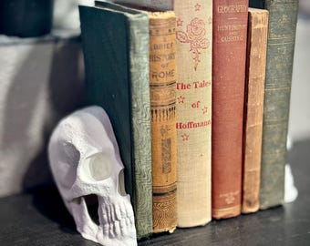 Skull Bookends – Gothic Bookshelf Décor