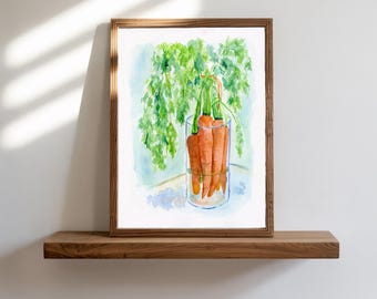 Garten Möhren Kunstdruck, Aquarell Gemüse Küche Wanddekor, Bauernhaus Küche Malerei