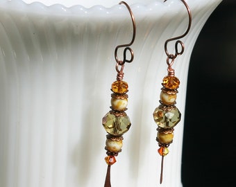 Picasso Glass Beads Beaded Copper Earrings