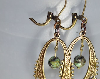 Filigree Brass Tear Drop Earrings