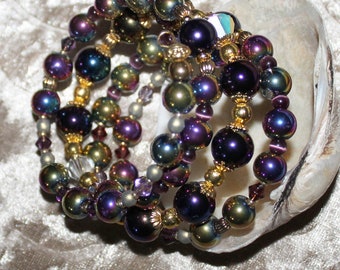 Electric Peacock -  Colorized Metallic Electroplated Glass Beads Beaded Bracelet