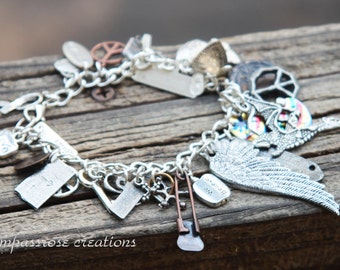 Charmed - Silver Curb Link Charm Bracelet Steampunk Style