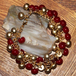 Button...Button Too -  Ruby Red and Gold Shank Buttons Cha Cha Gold Bracelet