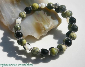 Black Forest - Yellow Turqoise Stone Beads Beaded Silver Wrap Bracelet