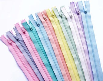 Pastel YKK Zippers Set: 18 Assorted Colors, #3 Nylon Coil