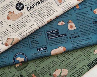 Capybara in the Newspapers - 100% Cotton Fabric for Sewing, Crafting, Home Decor, Dressmaking