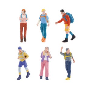 Miniature Hiker Figurines - 1:64 scale, Micro Figures in Hiking Poses for Dioramas, Terrariums, Tiny Cake Decor, Plant Displays