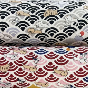 Japanese Cotton Fabric: Cats Riding Waves, Seigaiha Print - Sewing & Crafting