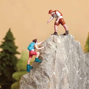 Miniature Rock Climber Figurines - 1:64 scale Model Figures in Climbing Poses for Dioramas, Terrariums, Tiny Cake Decor, Plant Displays