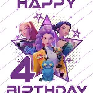 Motif Hunters pour filles, 4e anniversaire, Kpop Hunters PNG, pour impression DTF. T-shirt Hunters pour 4e anniversaire, pour sublimation ou impression DTF.