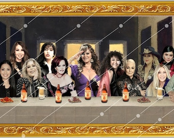 DTF design of the Last Supper, Music Divas, Female Singers, 12x6-inch PNG image. Divas, Jenny Rivera, and Friends. T-shirt design.