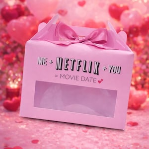 Netflix Movie Date template in PDF format, 11x17" pink. Valentine's Day, Couple Gift. Netflix Box Template.