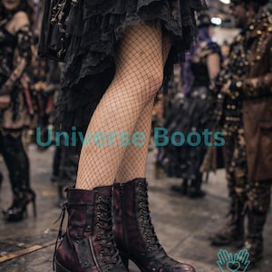 Steampunk Lace-Up Victorian Combat Boots | Women’s Gothic Ankle Boots | Block Heel Leather Boots | Edgy Cosplay & Streetwear Footwear