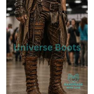 Botas de cuero postapocalípticas para hombre: botas hechas a mano para cosplay de páramo, botas para Burning Man, botas steampunk, botas de motorista desgastadas.