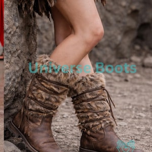 Cavewoman Fur Boots women, Primitive Leather Boots, Tribal Festival Boots, Viking Barbarian Boots, Handmade Rustic Boots