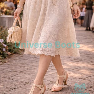 Vintage T Strap Heels Frauen Leder Sommer Schuhe Offene spitze Retro 1920er Stil Hochzeit Schuhe Beige Tan Heels