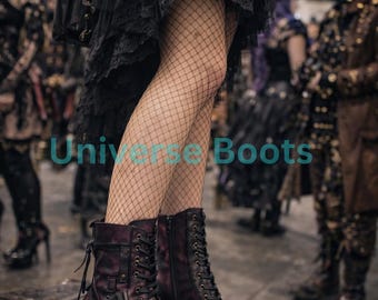 Steampunk Lace-Up Victorian Combat Boots | Women’s Gothic Ankle Boots | Block Heel Leather Boots | Edgy Cosplay & Streetwear Footwear