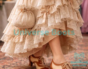 Victorian Oxford Heels for Women – Two Tone Leather Lace Up Shoes – Vintage Edwardian Cosplay Footwear – Retro Office Heel Shoes