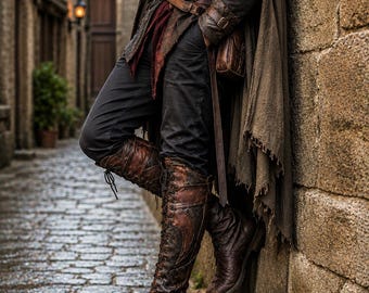 Handgemachte Mittelalterliche Waldläufer Stiefel Braun Leder Wikinger Pirat Cosplay Stiefel Männer Fantasy LARP Kniehohe Renaissance Krieger Stiefel