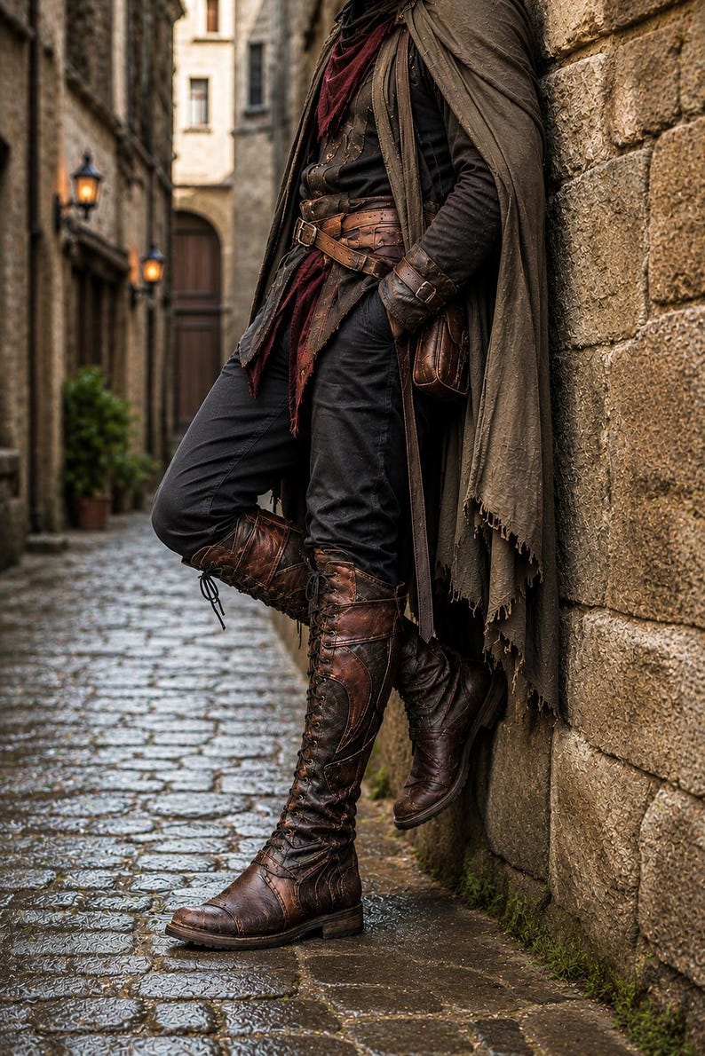 Medieval Rangers Boot Handmade Medieval Ranger Boots Brown Leather Viking Pirate Cosplay ...