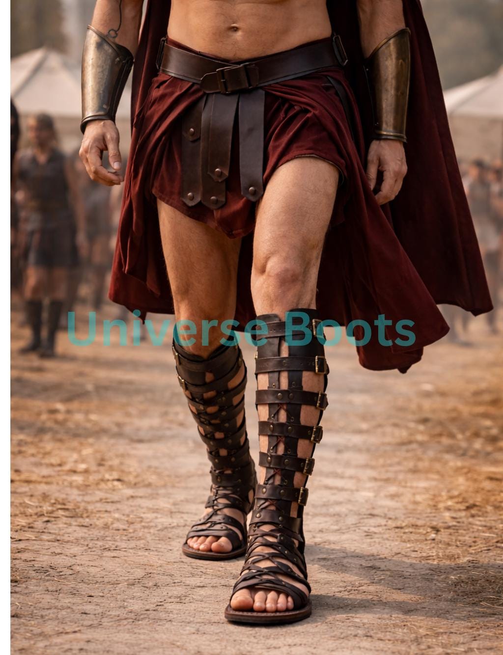 Handmade Leather Gladiator Boots for Men – Knee High Roman Sandals