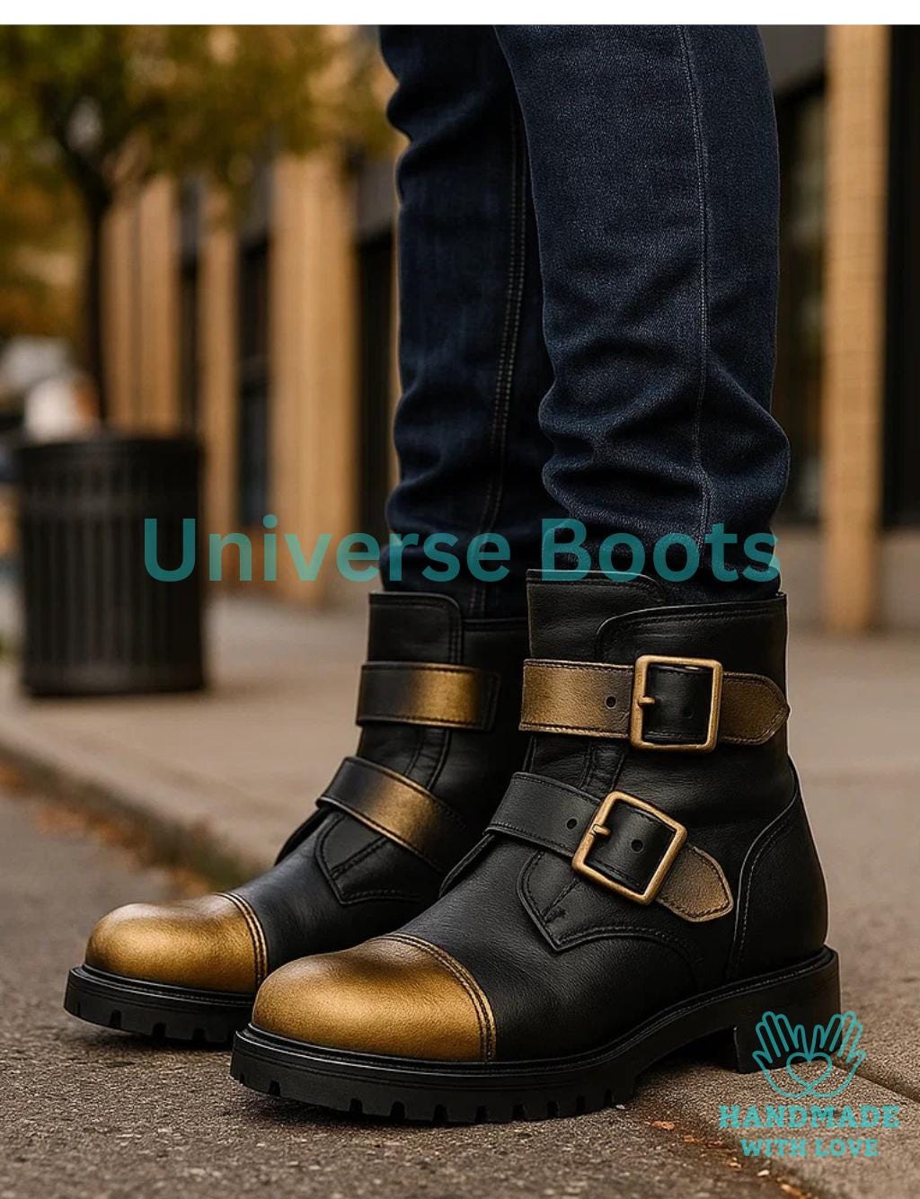 Black Boots With Gold Detail Men - Etsy