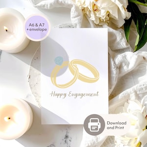 Cartão de Noivado para Imprimir | Design Minimalista com Anel de Diamante | Celebre o Amor | Download Digital