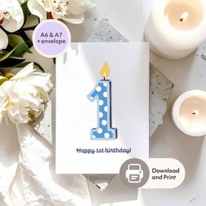 1st Birthday Card Printable | One Year Old Card | Sweet Candle Illustration | Minimal Greeting | Digital Download