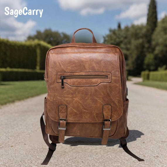 Vegan Leather Backpack – Spacious Travel Daypack, Wide  display picture 1